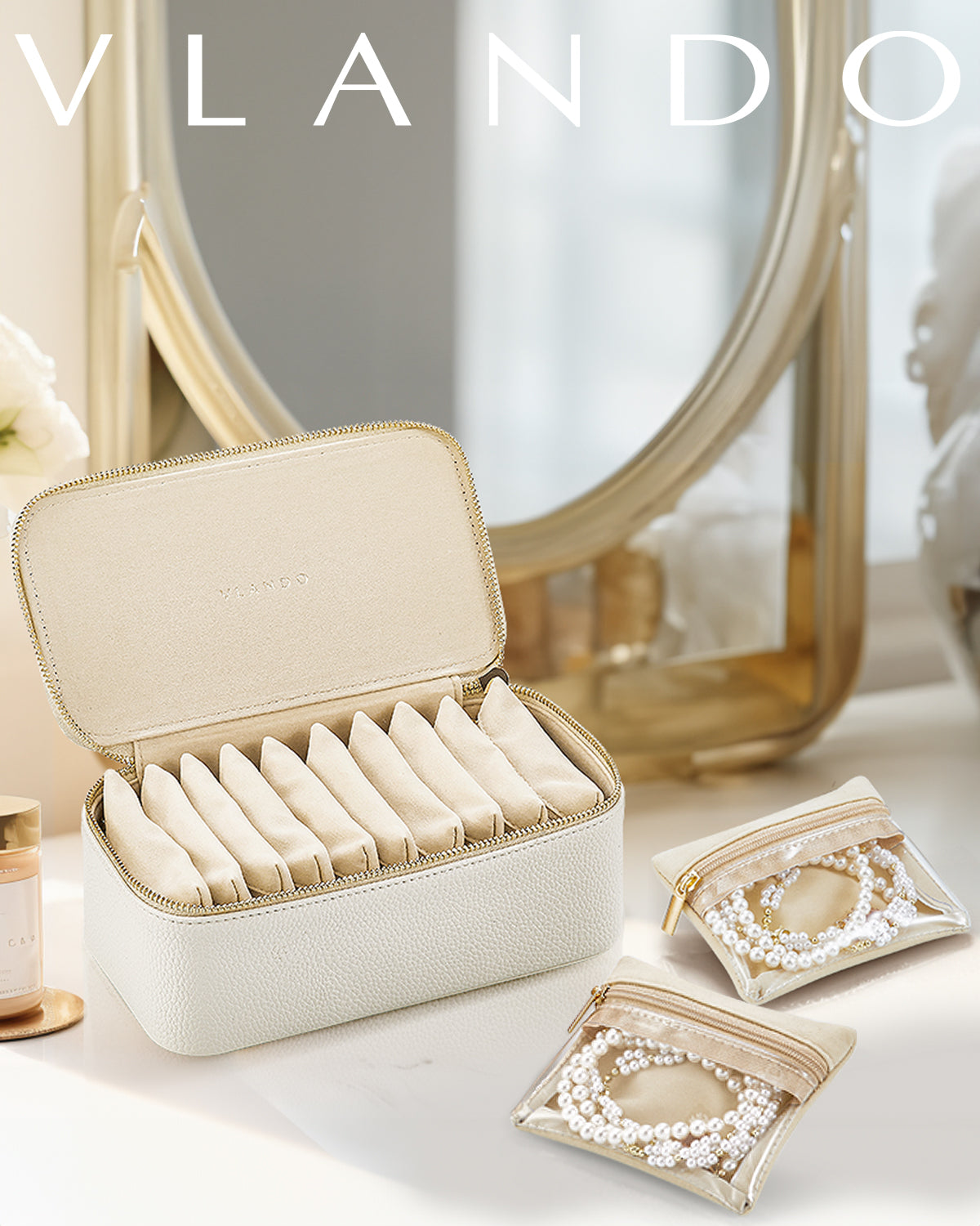 VLANDO Travel Ritua-Maidenhood Faux Leather Jewelry Organizer with 12 Visible Pouches,Portable Jewelry Storage