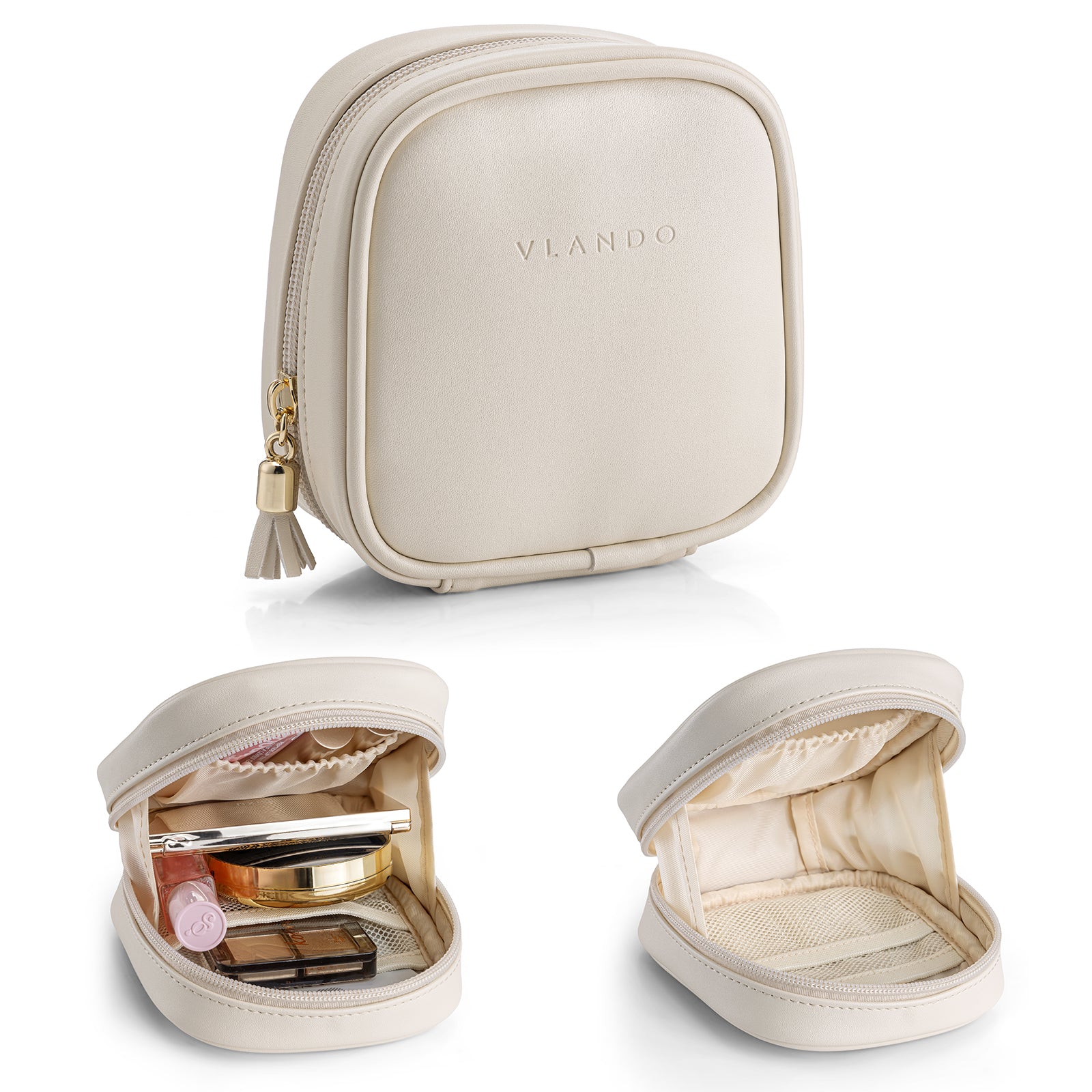 VLANDO Travel Ritual-Mini Makeup Bag,Travel Makeup Bag – Compact Waterproof PU Leather Cosmetic Organizer