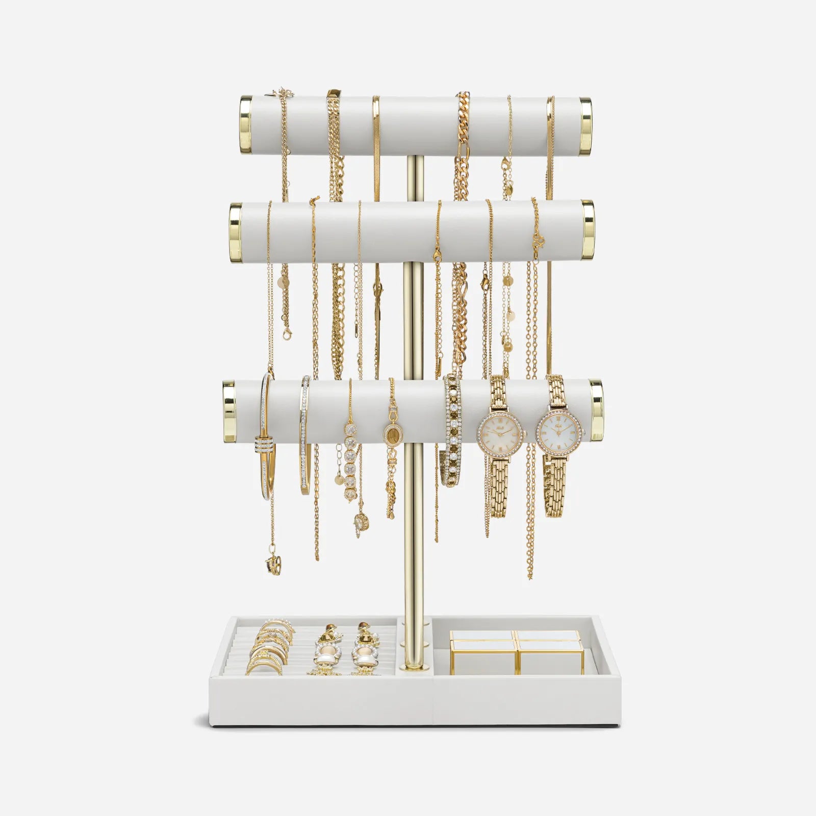 VLANDO Quiet Luxe 3-Tier Jewelry Holder Organizer with Tray | Leather Jewelry Display & Storage Stand