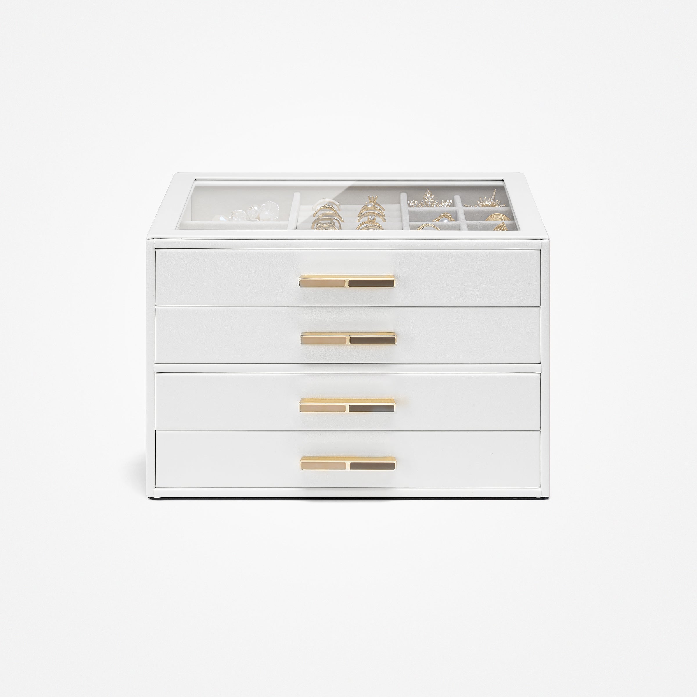 VLANDO Quiet Luxe 4-Layer Glass Lid Jewelry Box Organizer