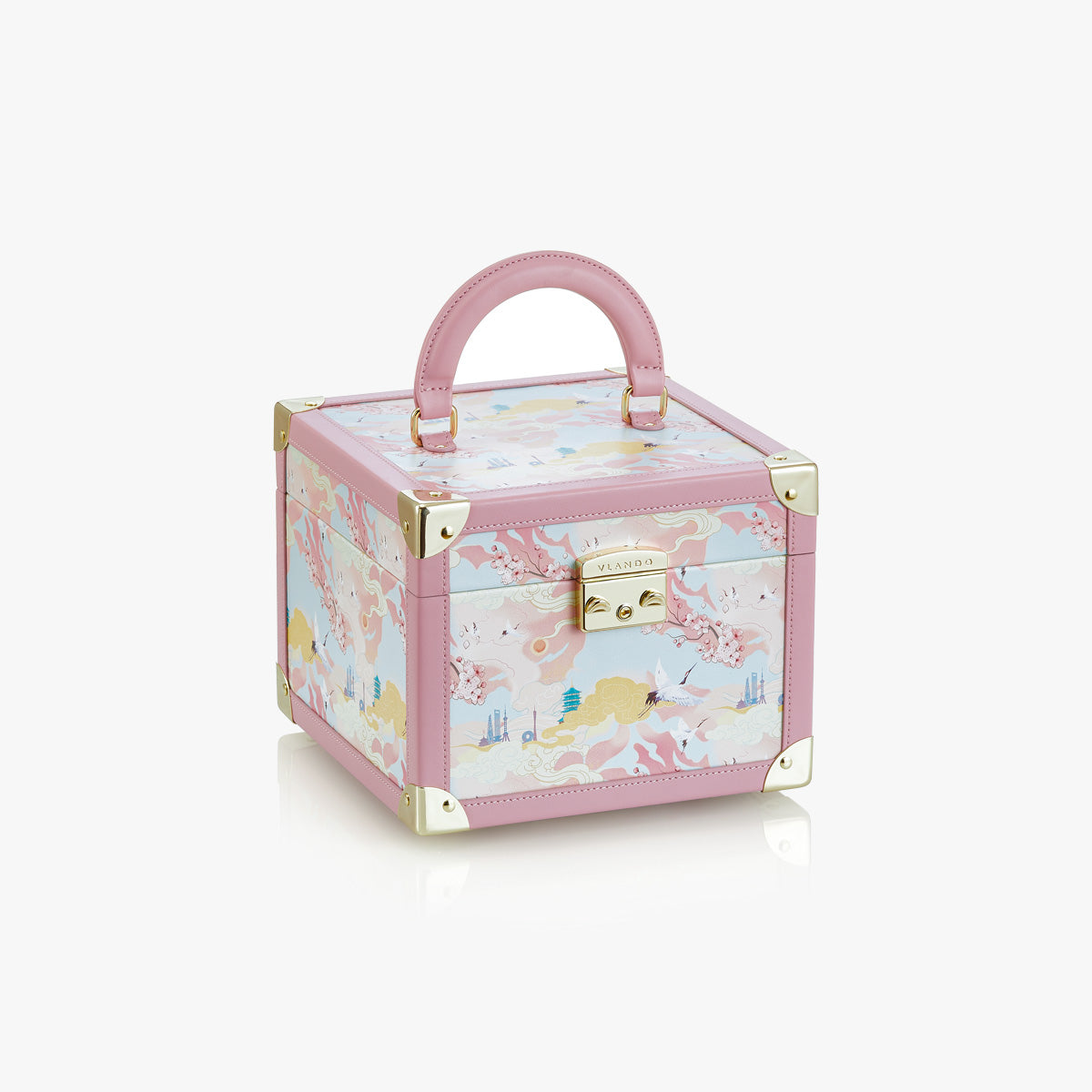 VLANDO Quiet Luxe Atelier Bloom Jewelry Box – Leather Case with Gold Corner Guards & Mirror