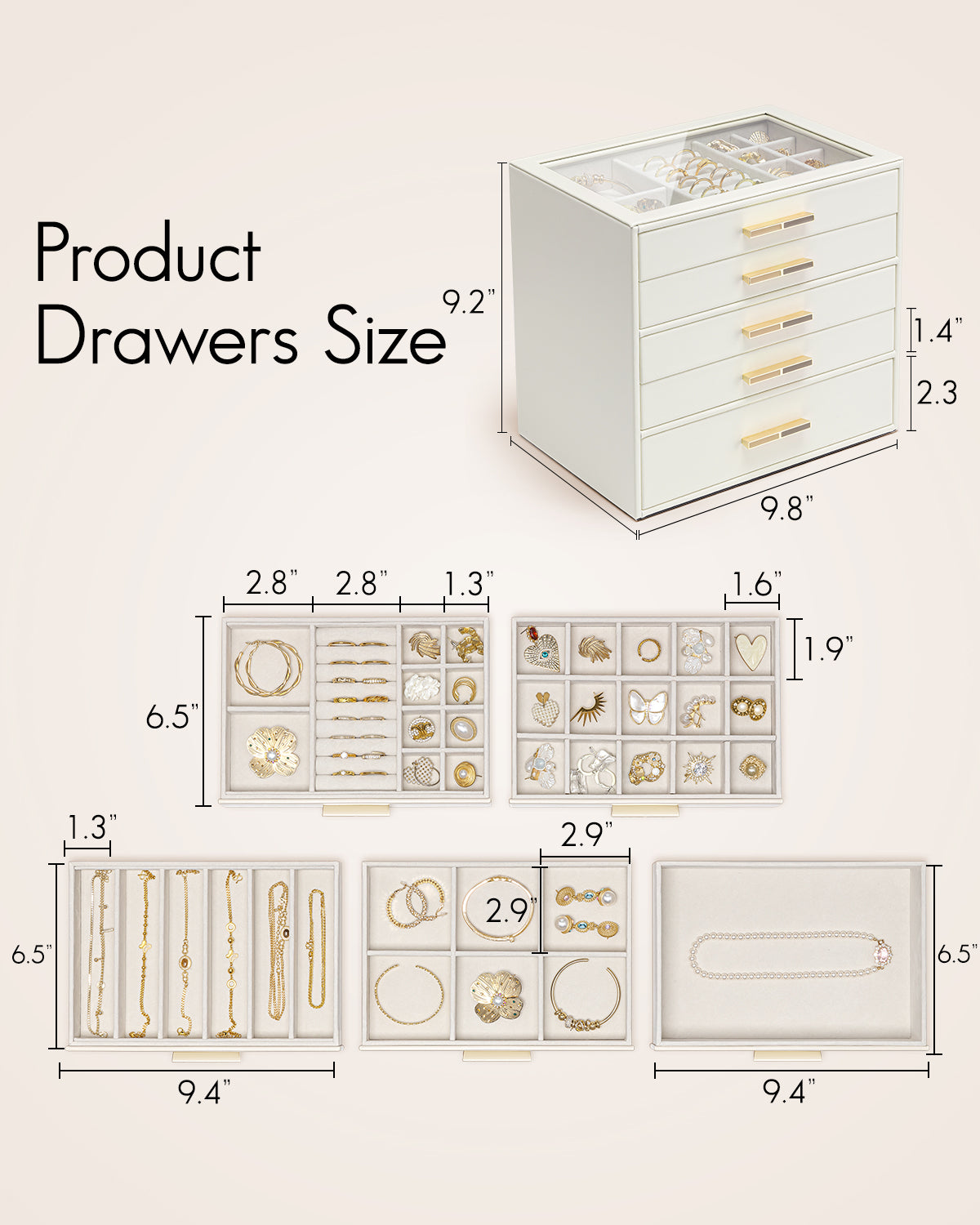 VLANDO Quiet Luxe 5-Layer Glass Lid Jewelry Box Organizer