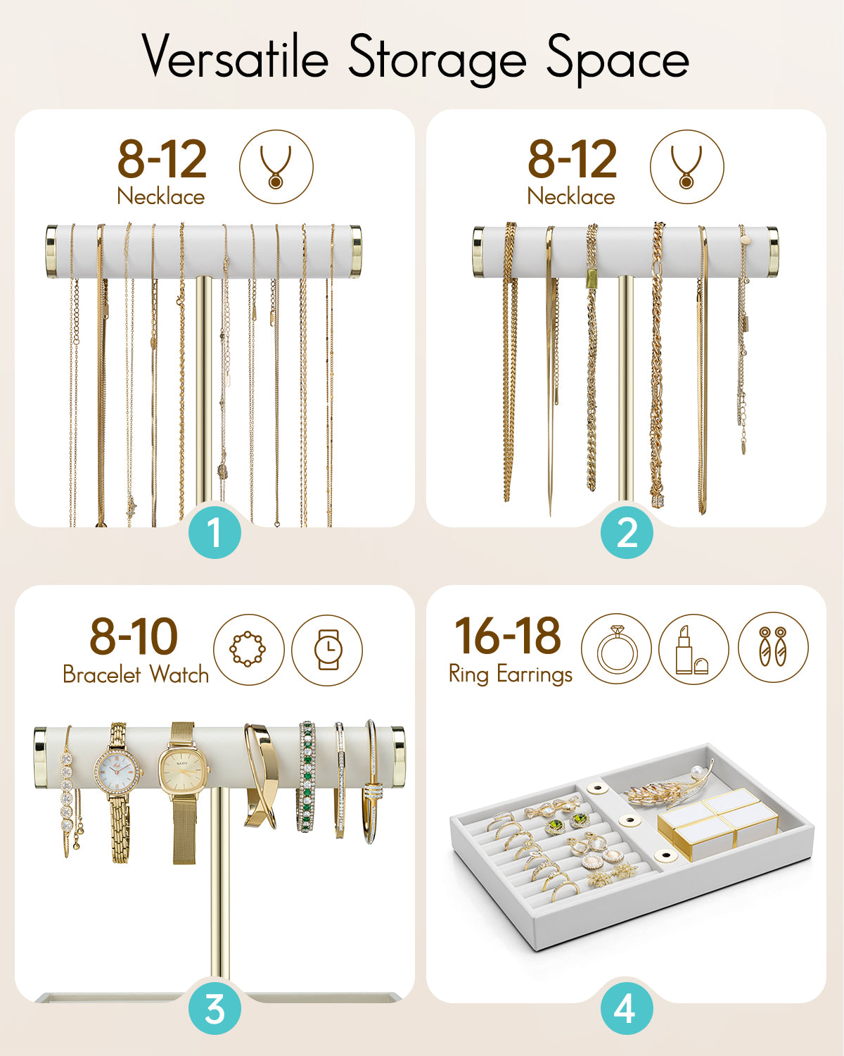 VLANDO Quiet Luxe 3-Tier Jewelry Holder Organizer with Tray | Leather Jewelry Display & Storage Stand