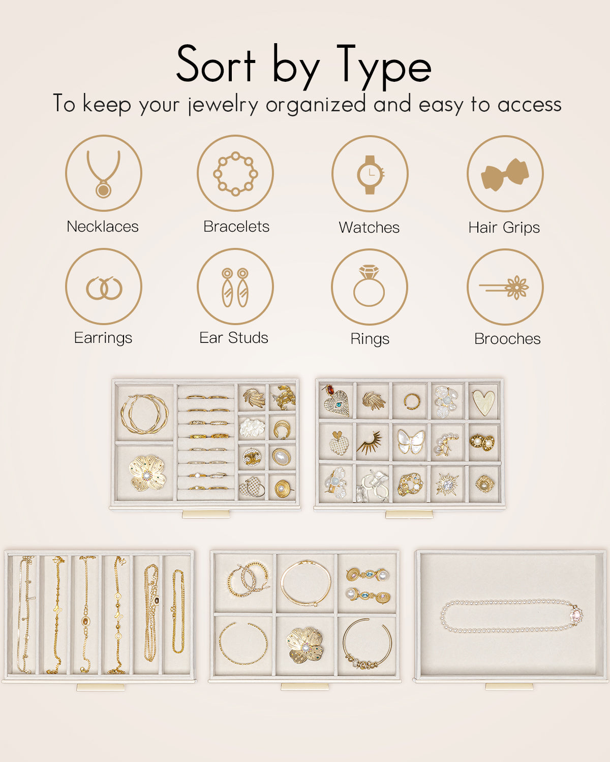 VLANDO Quiet Luxe 5-Layer Glass Lid Jewelry Box Organizer