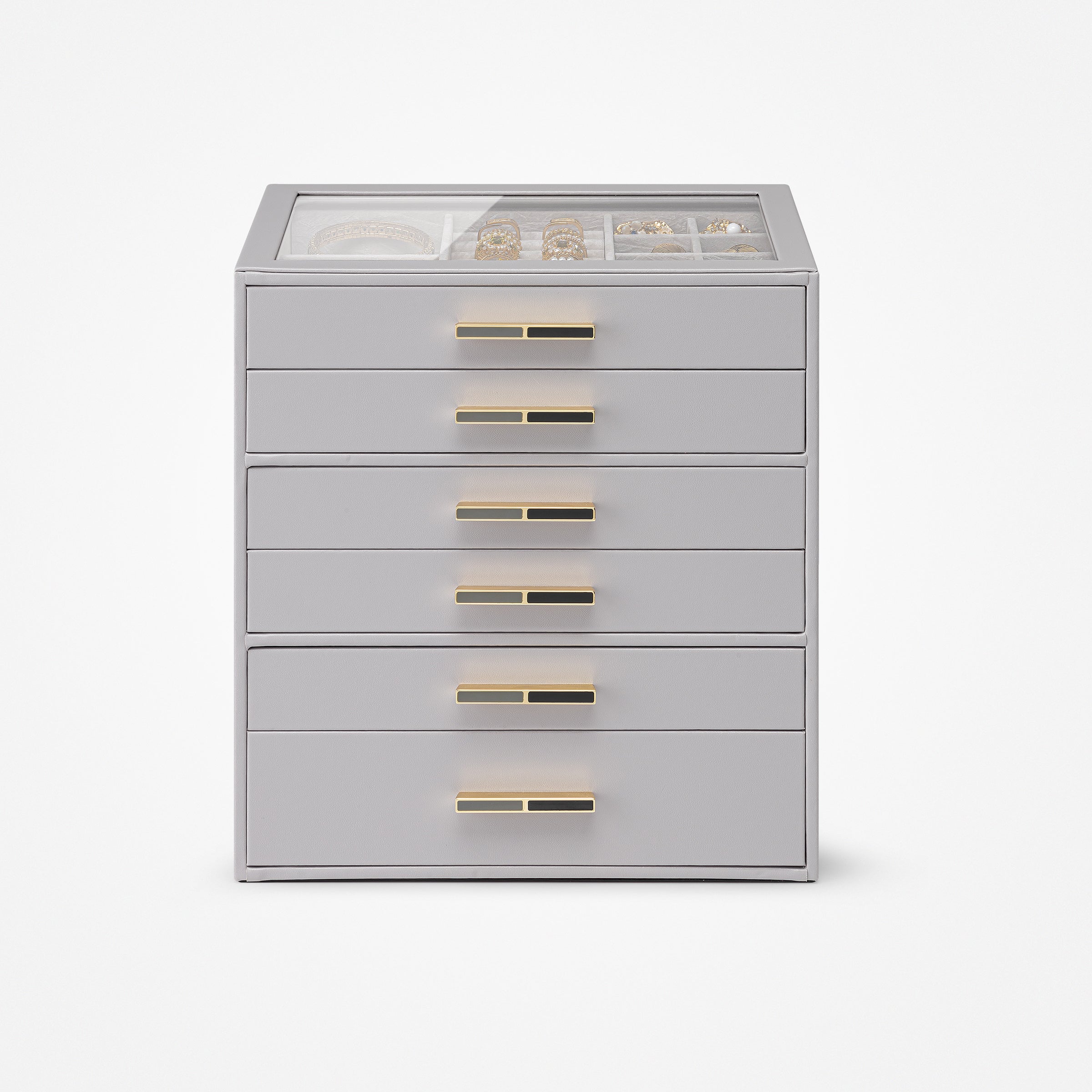 VLANDO Quiet Luxe 6-Layer Glass Lid Jewelry Box Organizer