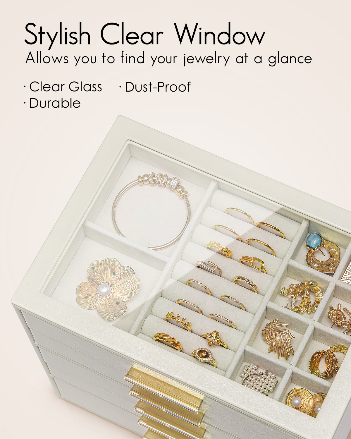 VLANDO Quiet Luxe 5-Layer Glass Lid Jewelry Box Organizer