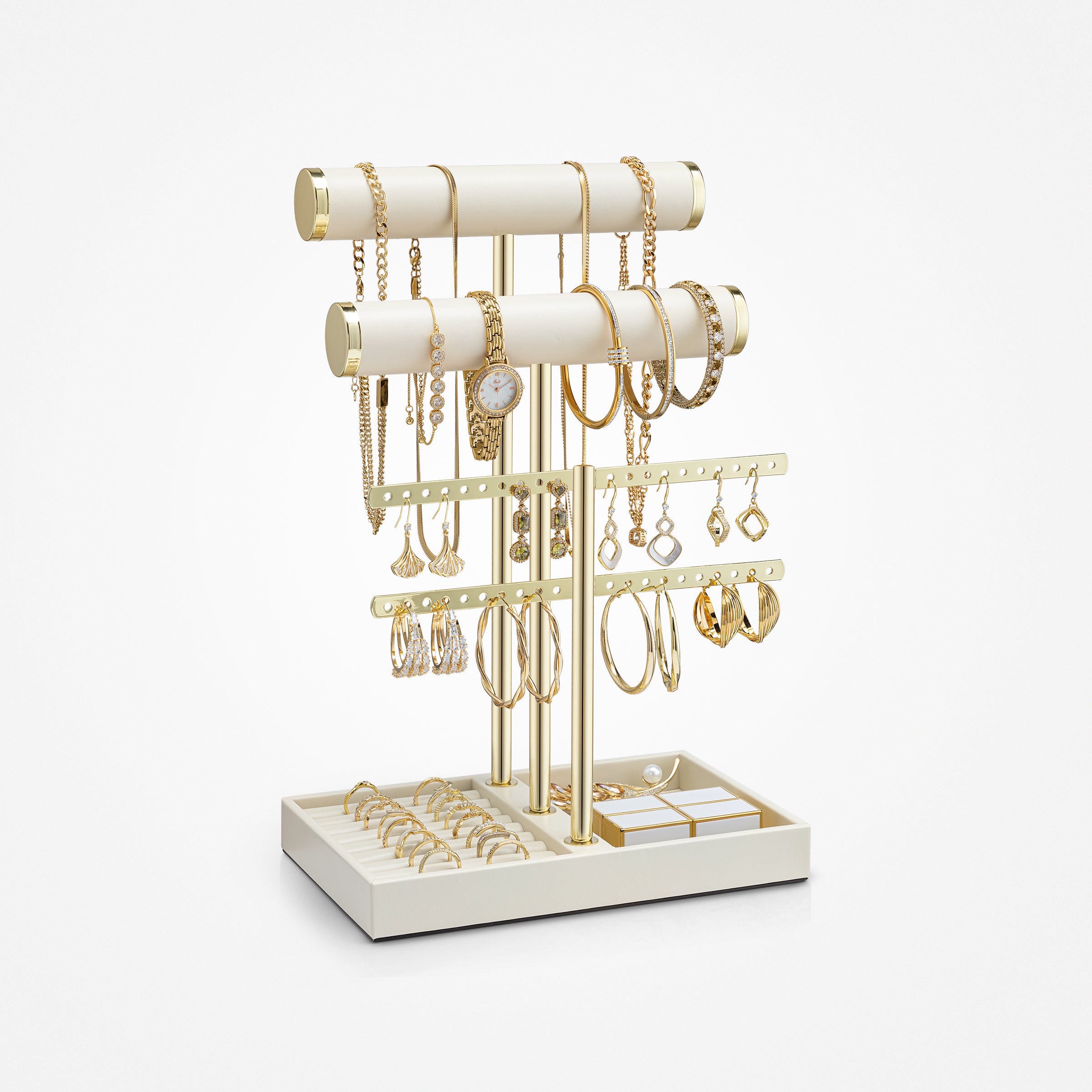 VLANDO Quiet Luxe 3-Tier Jewelry & Necklace Organizer with Tray | Elegant Jewelry Display Stand