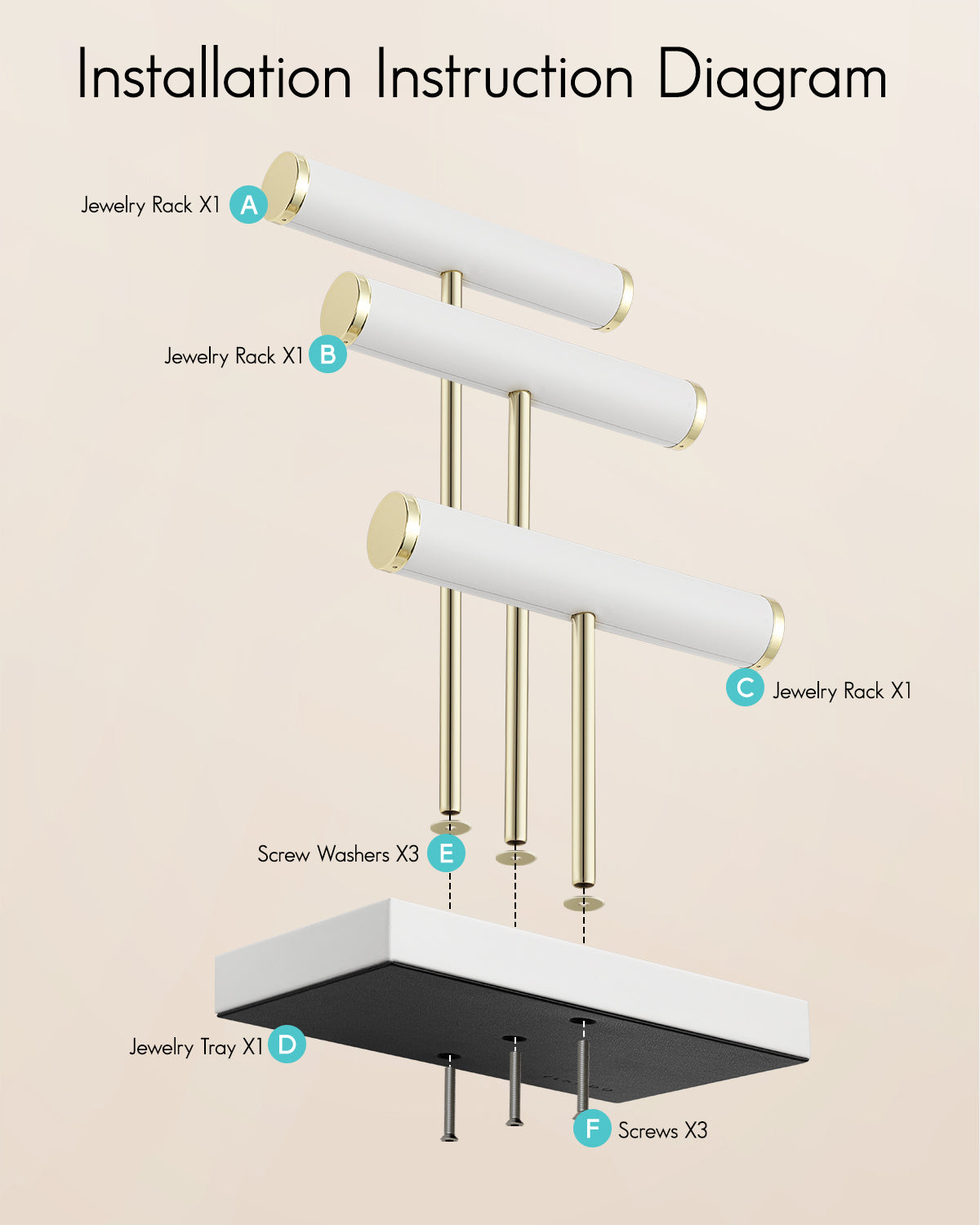 VLANDO Quiet Luxe 3-Tier Jewelry Holder Organizer with Tray | Leather Jewelry Display & Storage Stand