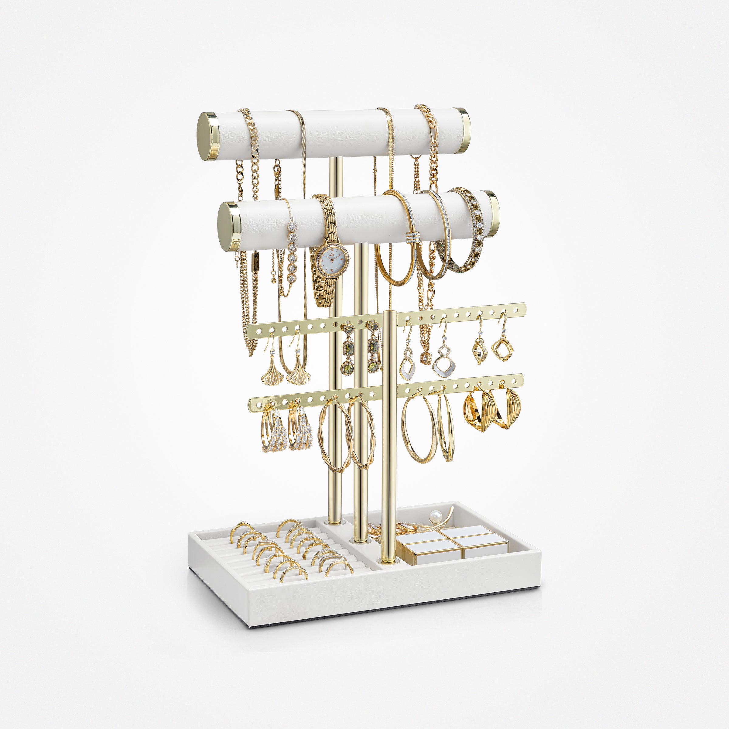 VLANDO Quiet Luxe 3-Tier Jewelry & Necklace Organizer with Tray | Elegant Jewelry Display Stand