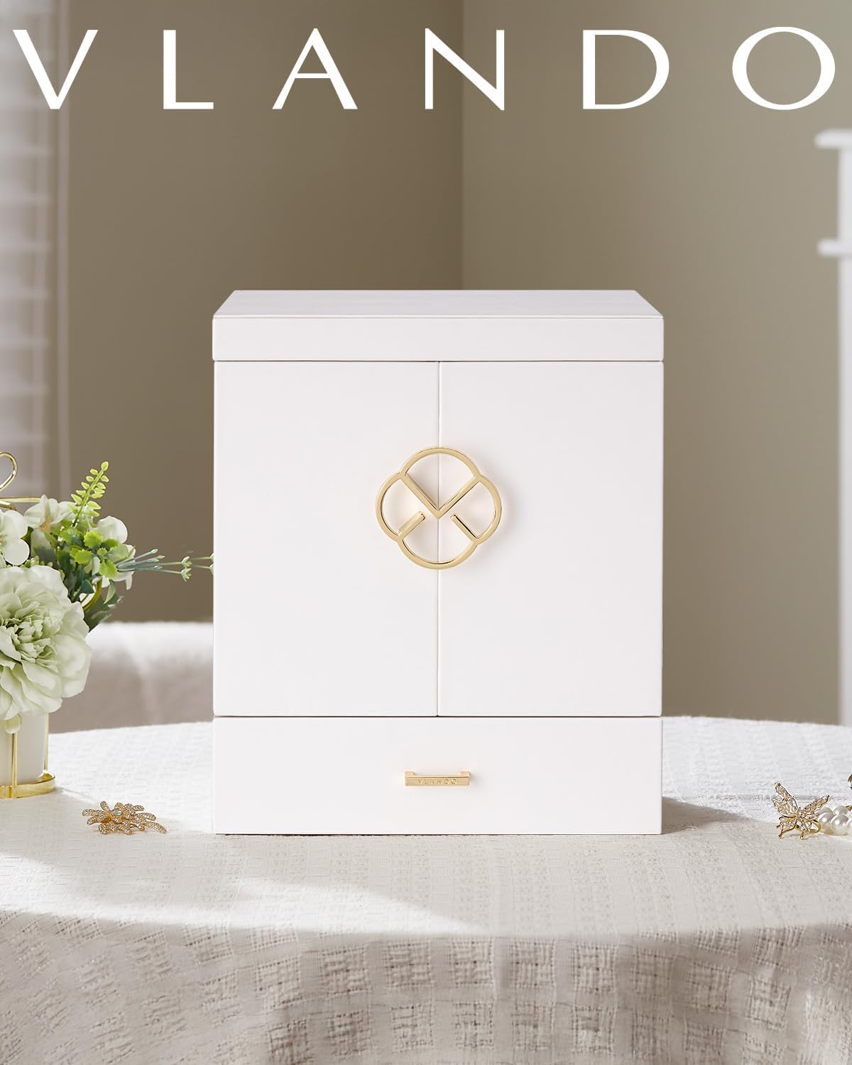 VLANDO Quiet Luxe-Hita Plus,Large Jewelry Box,Faux Leather Jewelry Box with Mirror – 5 Drawer Velvet Organizer