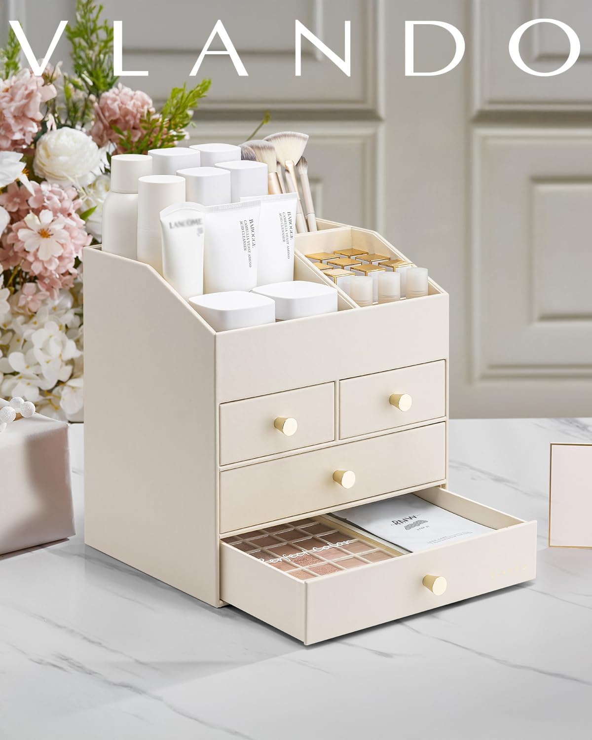 VLANDO Quiet Luxe Large Vanity Makeup Organizer with 3 Drawers