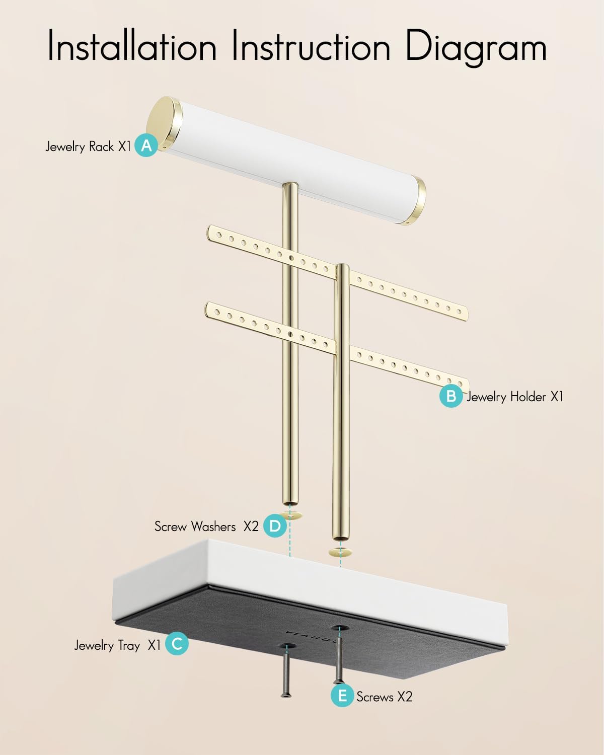 VLANDO Quiet Luxe 2-Tier Jewelry Holder Organizer with Tray