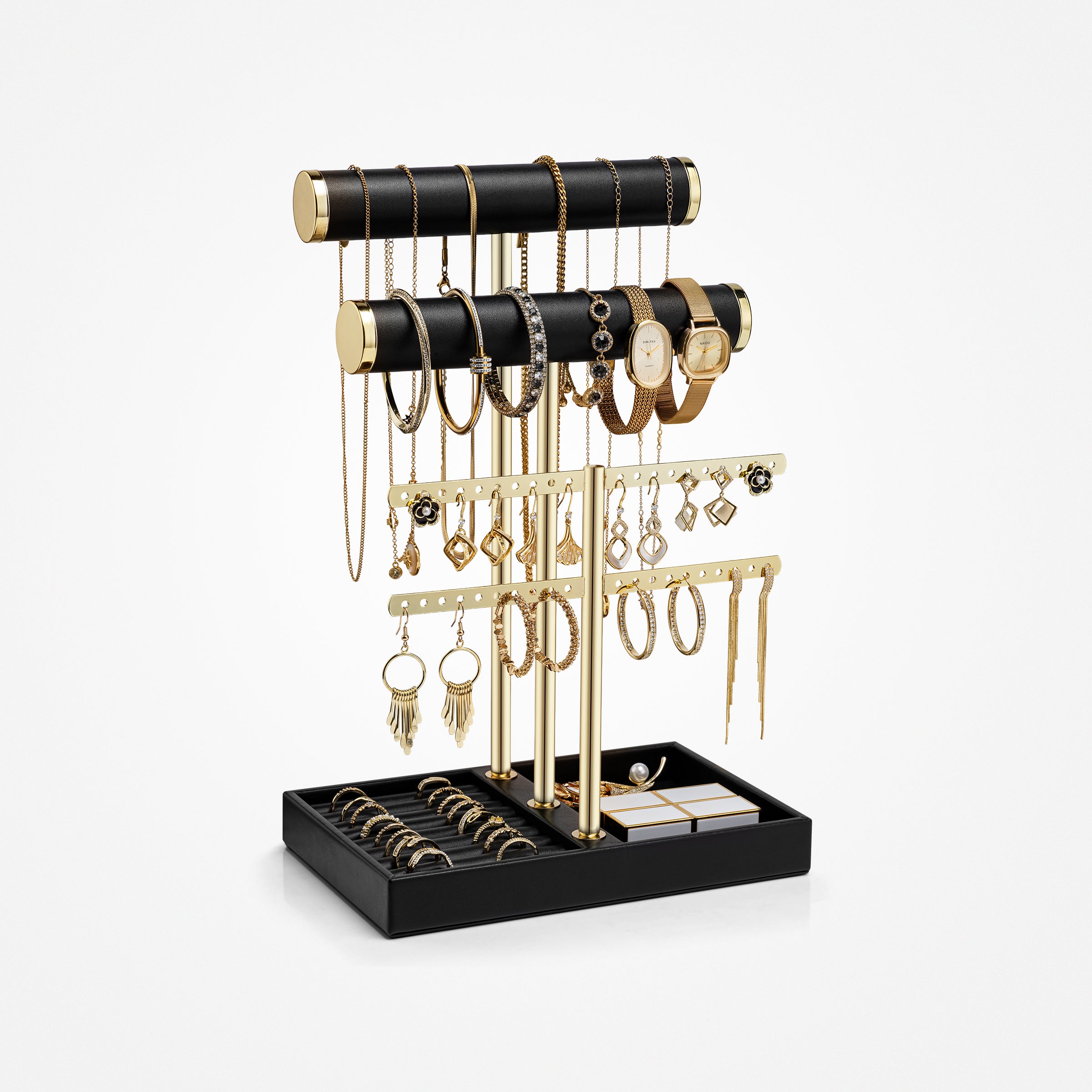 VLANDO Quiet Luxe 3-Tier Jewelry & Necklace Organizer with Tray | Elegant Jewelry Display Stand