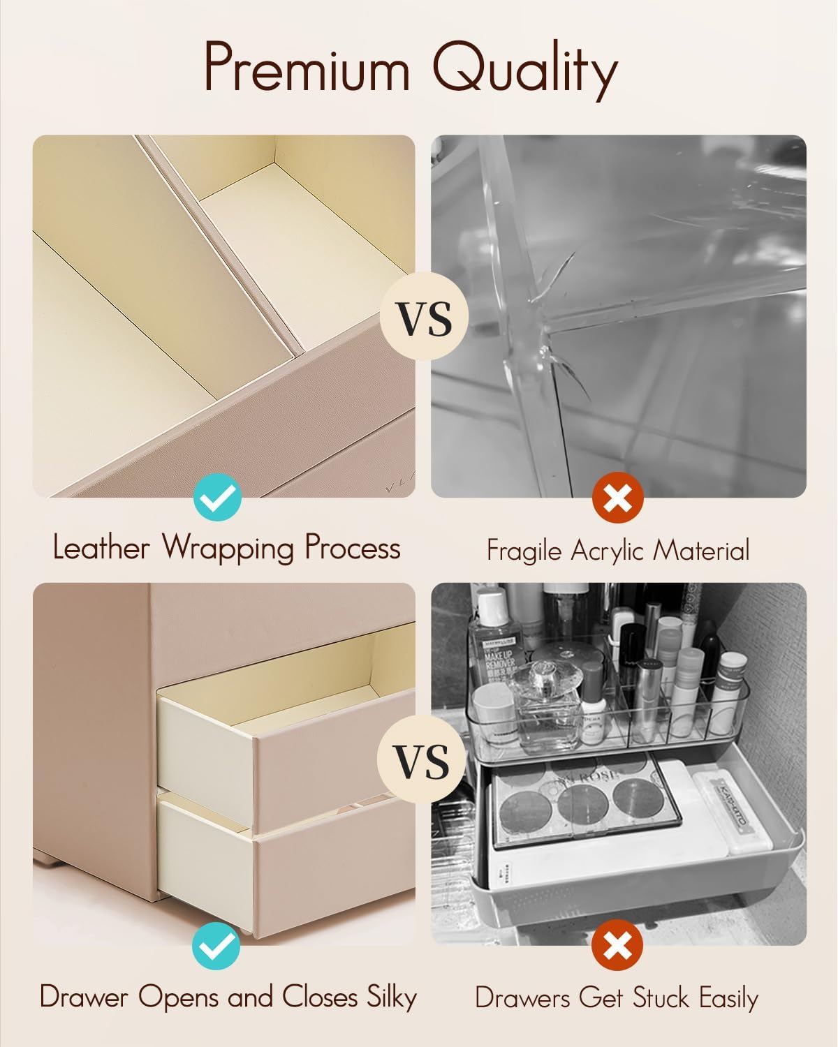 VLANDO Quiet Luxe Vanity & Makeup Organizer with 2 Drawers