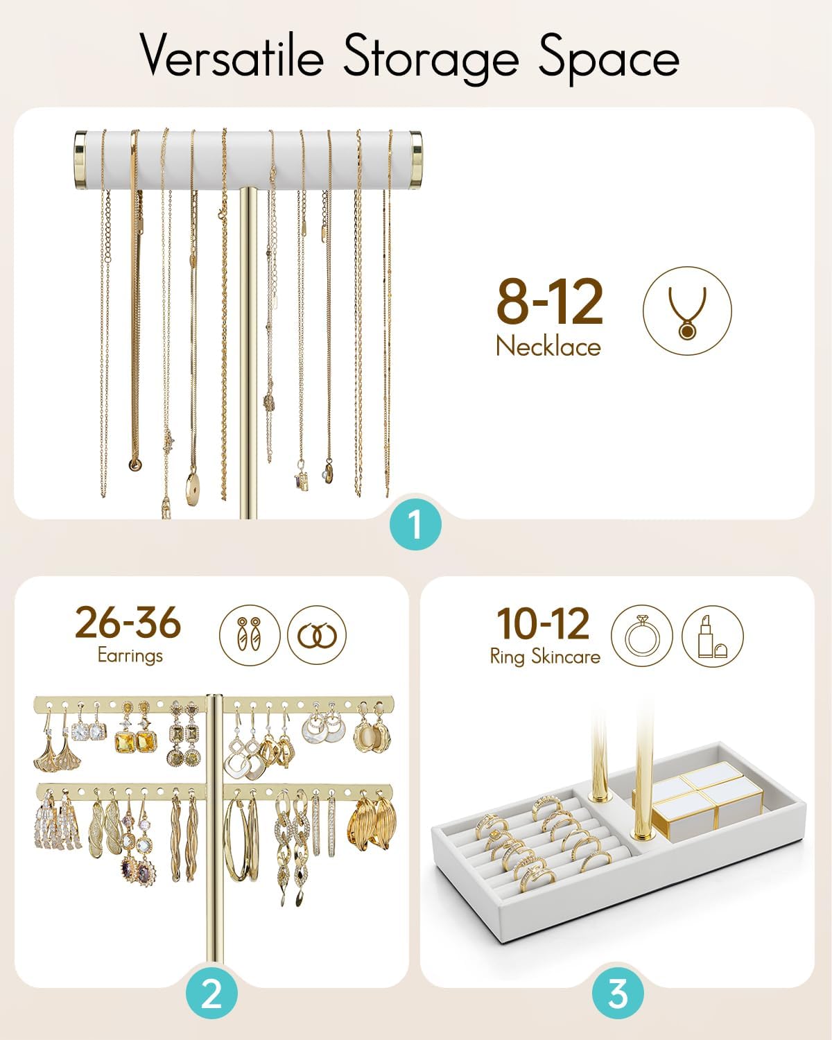 VLANDO Quiet Luxe 2-Tier Jewelry Holder Organizer with Tray