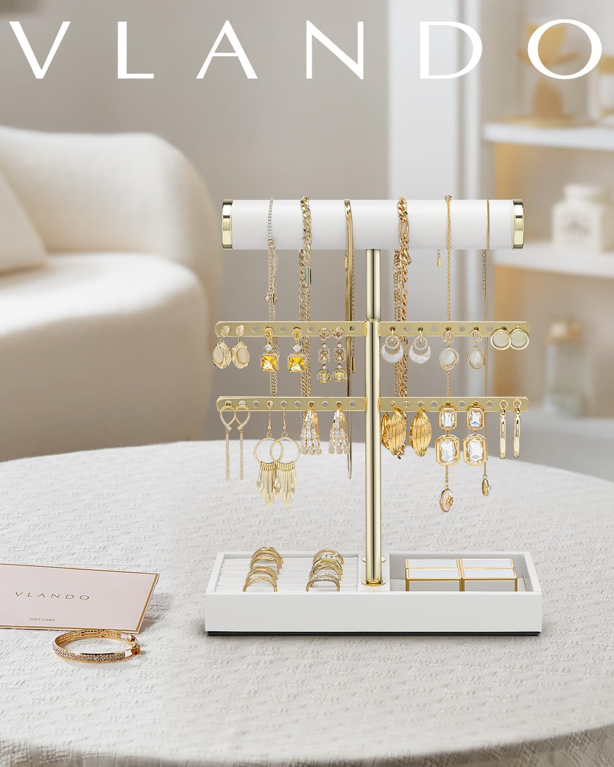 VLANDO Quiet Luxe 2-Tier Jewelry Holder Organizer with Tray