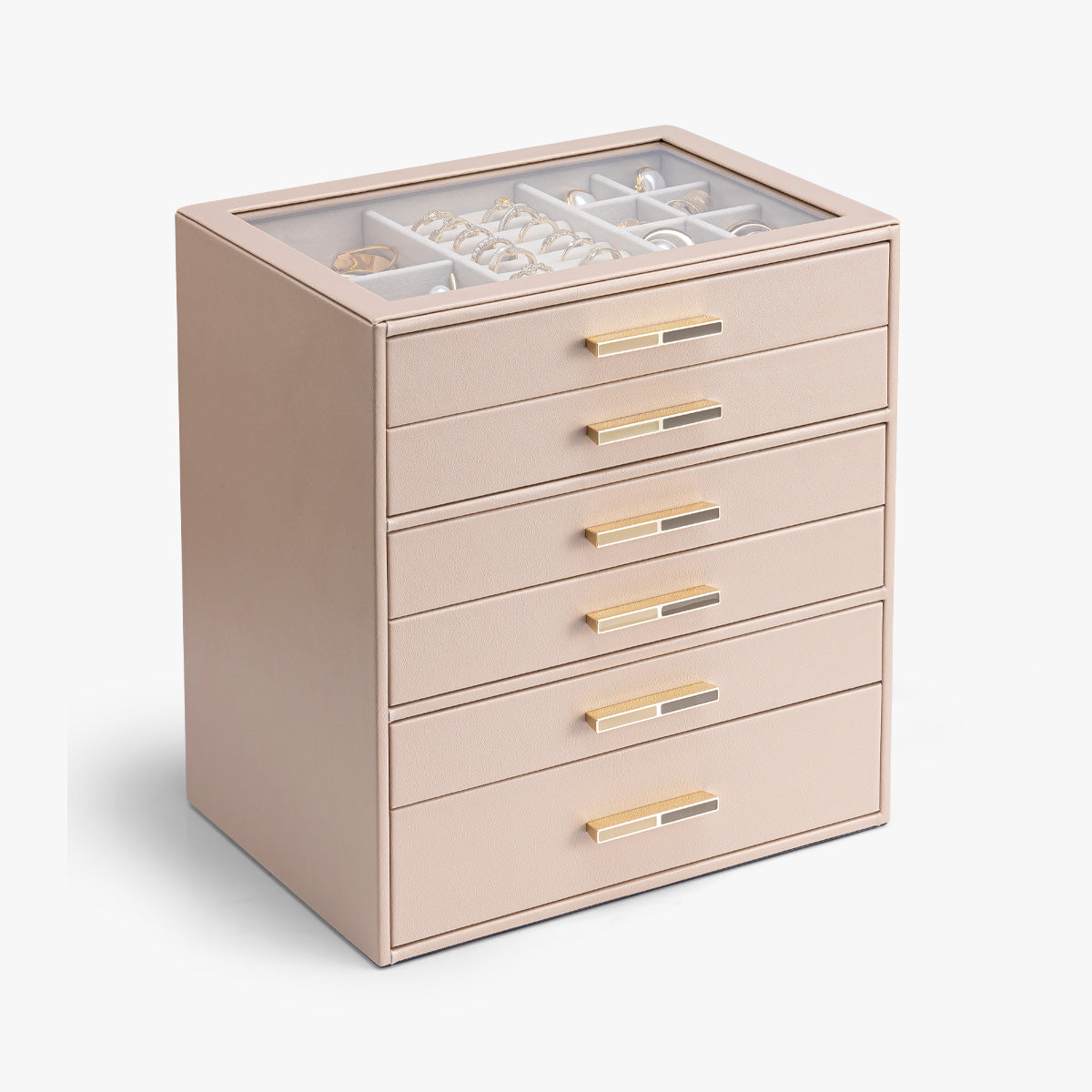 VLANDO Quiet Luxe 6-Layer Glass Lid Jewelry Box Organizer