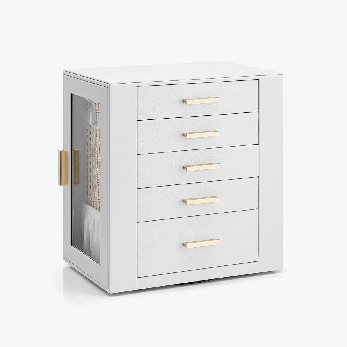 VLANDO Quiet Luxe 360° Rotating Jewelry Box with 5 Drawers,,Large Jewelry Organizer with 2 Glass Window