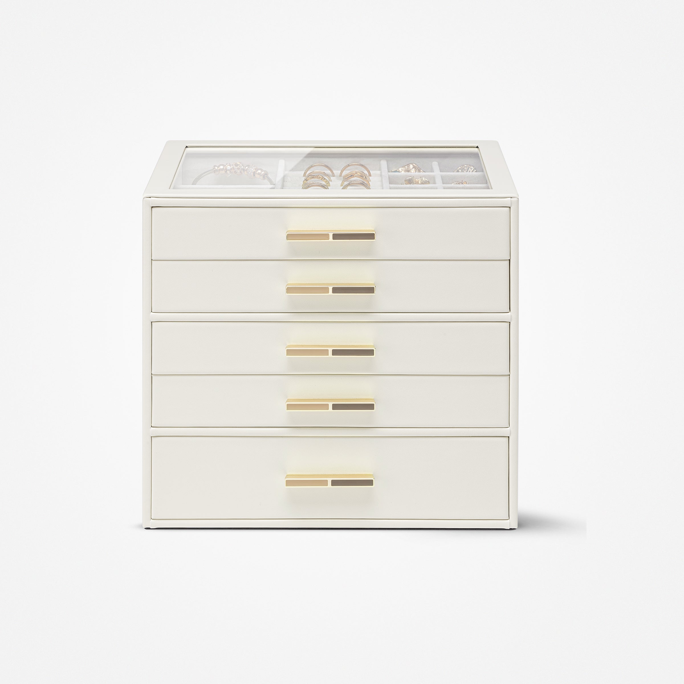 VLANDO Quiet Luxe 5-Layer Glass Lid Jewelry Box Organizer