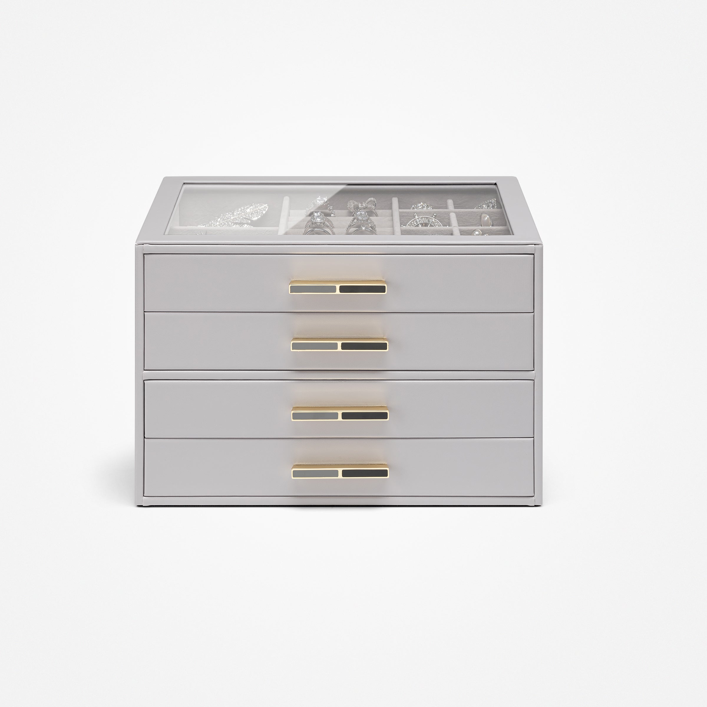 VLANDO Quiet Luxe 4-Layer Glass Lid Jewelry Box Organizer