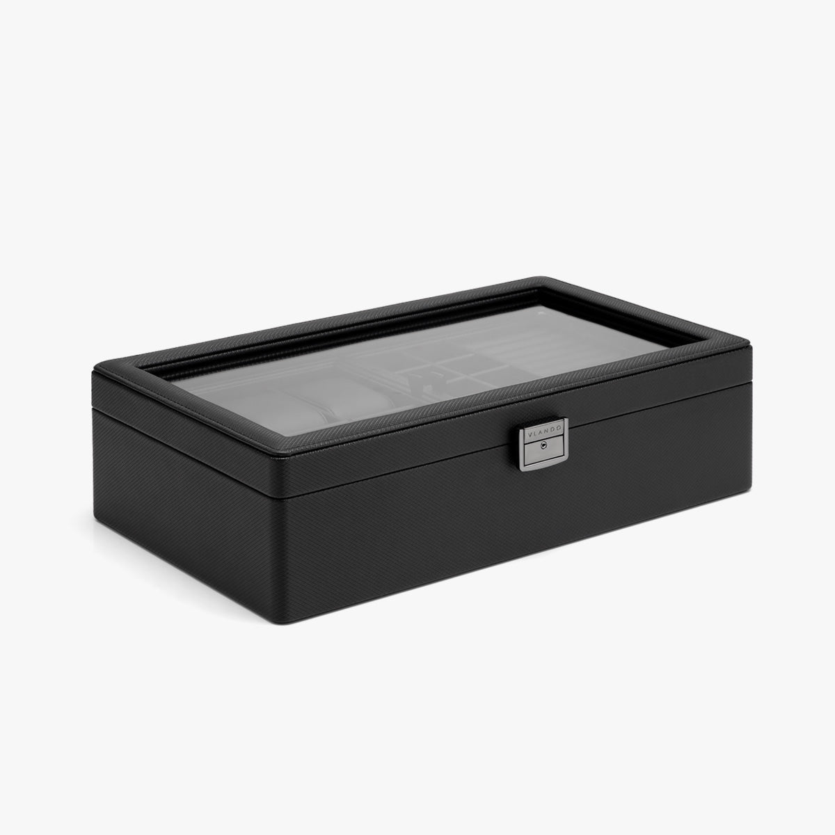 VLANDO Large 6-Slot Lockable Watch Box Organizer with Glass Lid & Accessory Storage